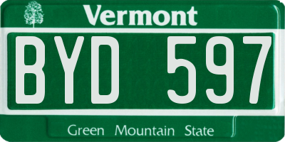 VT license plate BYD597