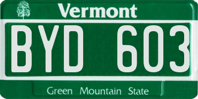 VT license plate BYD603