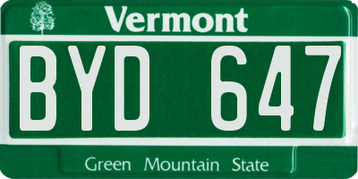 VT license plate BYD647