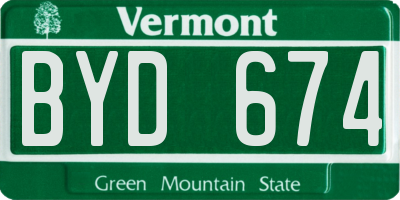 VT license plate BYD674