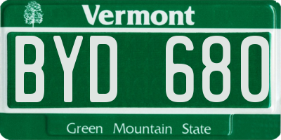 VT license plate BYD680