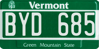 VT license plate BYD685