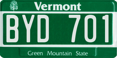 VT license plate BYD701