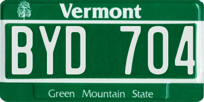 VT license plate BYD704