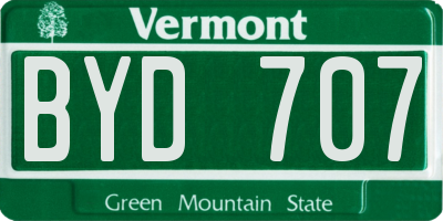 VT license plate BYD707
