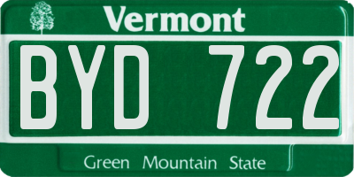 VT license plate BYD722