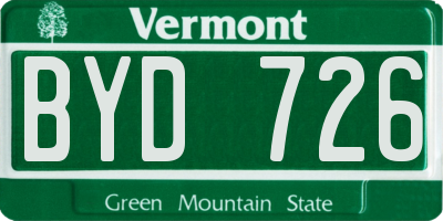 VT license plate BYD726