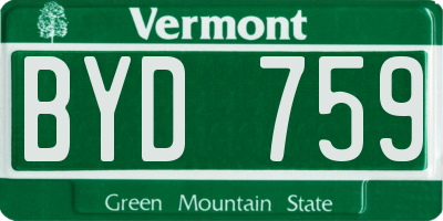 VT license plate BYD759