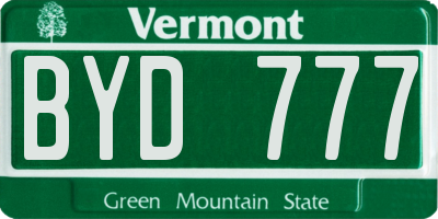 VT license plate BYD777