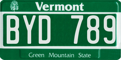 VT license plate BYD789