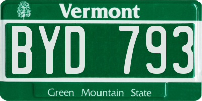 VT license plate BYD793