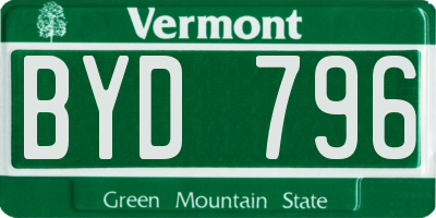 VT license plate BYD796