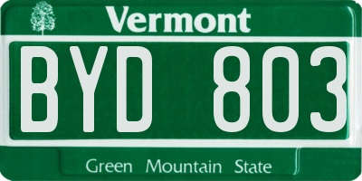 VT license plate BYD803