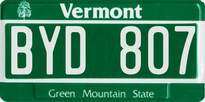VT license plate BYD807