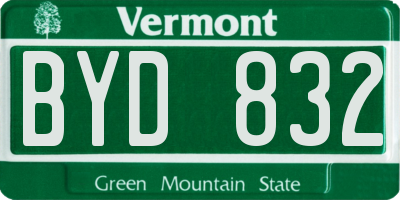 VT license plate BYD832