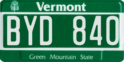 VT license plate BYD840