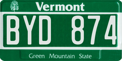 VT license plate BYD874
