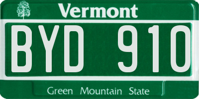 VT license plate BYD910