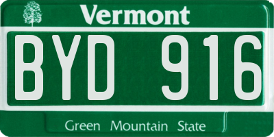 VT license plate BYD916