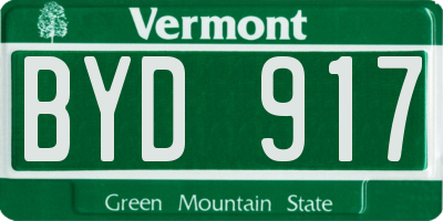 VT license plate BYD917