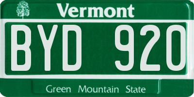 VT license plate BYD920