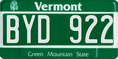 VT license plate BYD922