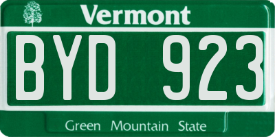 VT license plate BYD923