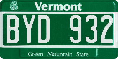 VT license plate BYD932