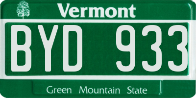 VT license plate BYD933