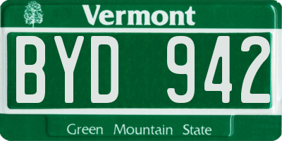 VT license plate BYD942