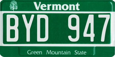 VT license plate BYD947