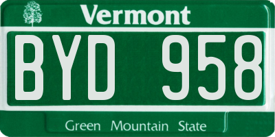 VT license plate BYD958