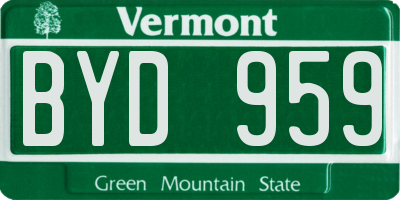VT license plate BYD959