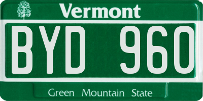 VT license plate BYD960