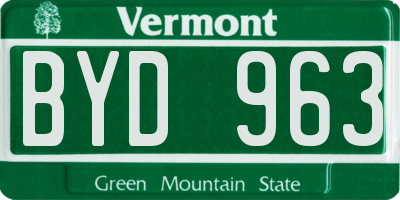 VT license plate BYD963