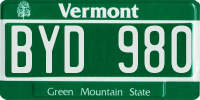 VT license plate BYD980