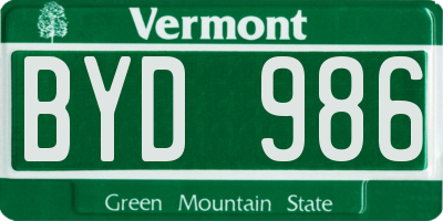 VT license plate BYD986