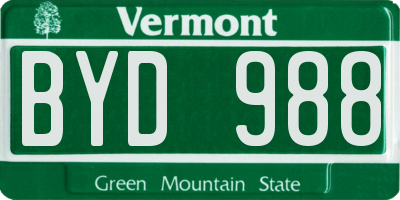 VT license plate BYD988