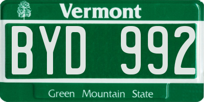 VT license plate BYD992