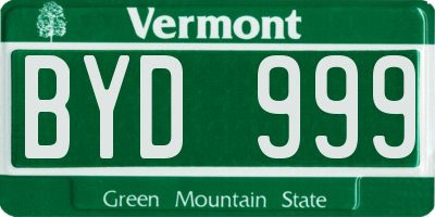 VT license plate BYD999