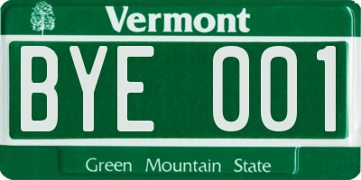 VT license plate BYE001