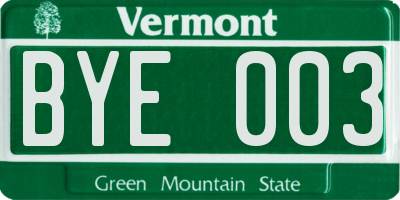 VT license plate BYE003