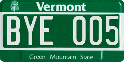 VT license plate BYE005