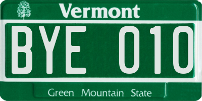 VT license plate BYE010