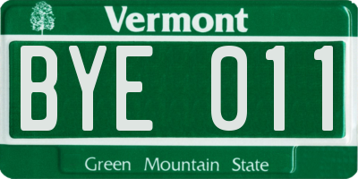 VT license plate BYE011