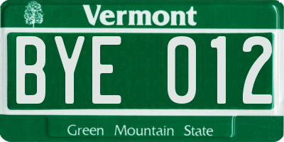 VT license plate BYE012