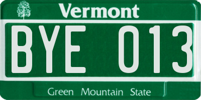 VT license plate BYE013