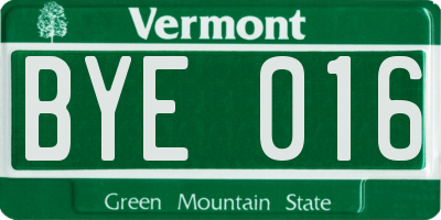 VT license plate BYE016