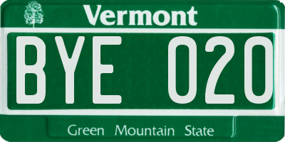 VT license plate BYE020