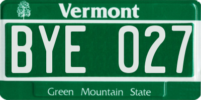 VT license plate BYE027